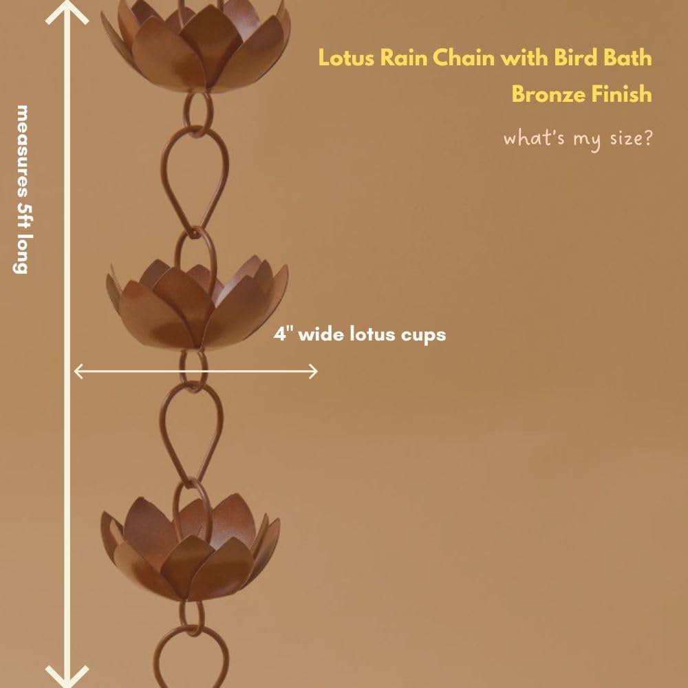 Gold & Garden Lotus Rain Chain, Copper Bronze Color, 5ft Long