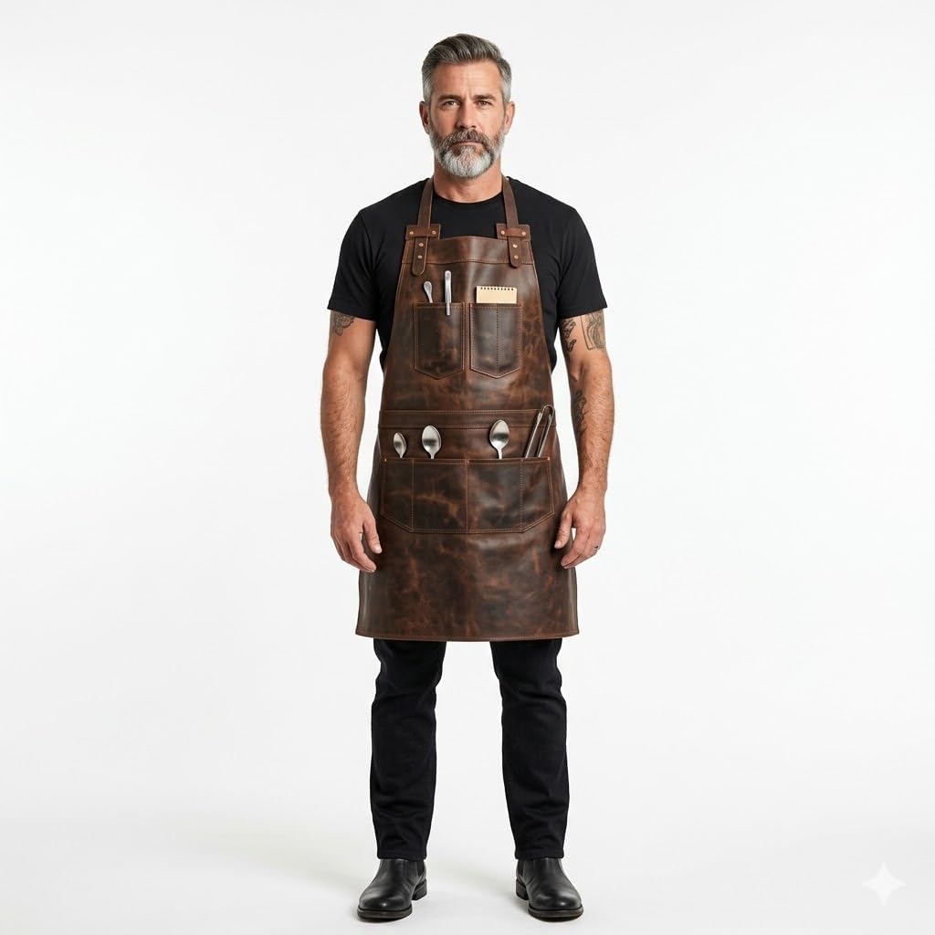Full Grain Leather Apron Butcher, Cook, BBQ, Cooking, Wood work, Cheff, BBq Grill Gift Apron