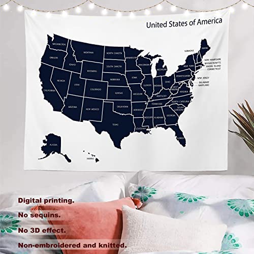 Batmerry Map Usa America Tapestry, Usa Map United States Of America Travel Picnic Mat Hippie Trippy Tapestry Wall Art Meditation Decor For Bedroom Living Room Dorm, 59.1 X 82.7 Inches, Blue Map #TOP1