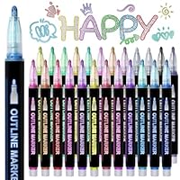 Hmeuest Glitter Pens, 24 Colours Outline Marker Pens, Metallic Glitter Markers with Double Line for Gift, Art Supplies, Scrapbook, Christmas Gifts forki Teenage Girls