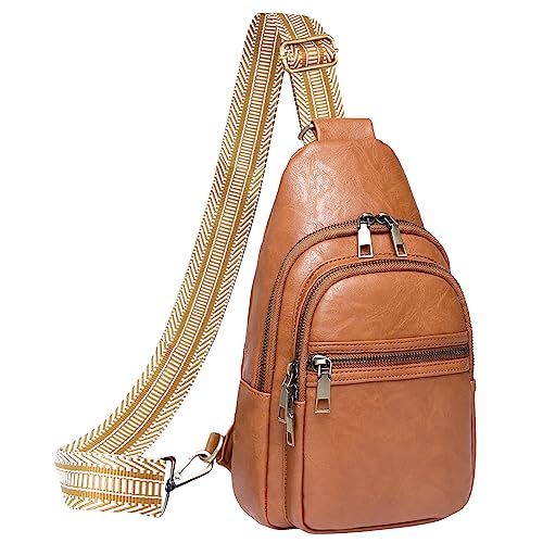 NEWIROVE Brusttasche Damen Sling Bag Damen Leder Crossbag Damen Breiter...