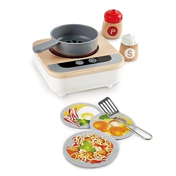 Hape Fun Fan Fryer | Wooden Tabletop Stove with Fan, Kitchen Playset for Preschoolers, Includes Salt and Pepper Shakers, Six Recipes and More, (Model: E3164), L: 6.9, W: 2.8, H: 6.9 inch