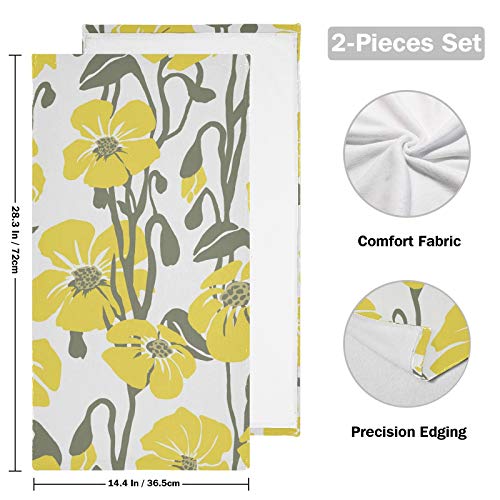 Trendy Novelty Design Yellow Flowers Pattern Printed Hand Towel For Bathroom Set Of 2 Absorbent Cotton Face Towel Multipurpose For Hotel Gym Guest Spa Yoga Home Decorative,28X14In #TOP2