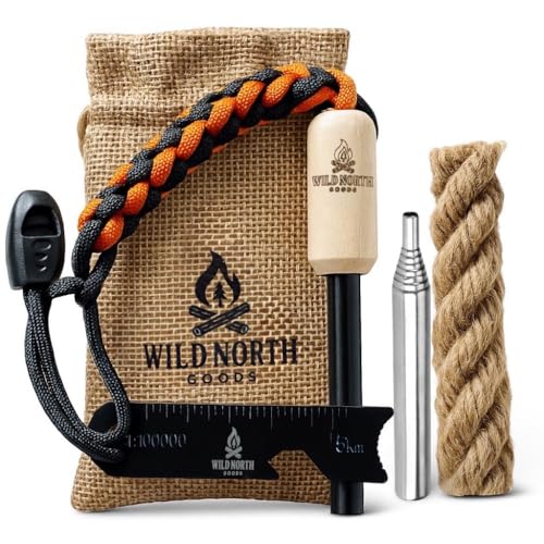 Wild North Goods Fire Starter Kit – Ferro Rod, Striker, Tinder Rope, Bellow & Bag – Survival Gear for Camping, Bushcraft, Hiking & Emergency Use (15,000+ Strikes)