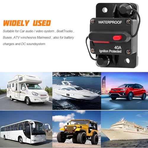 Zpana Car Circuit Breaker, 2PCS DC 12V-48V 40A Waterproof Vehicle Stereo Audio Electronic Battery Solar System Inline with Manual Reset Switch, Auto Accessories for Trolling ATV RV