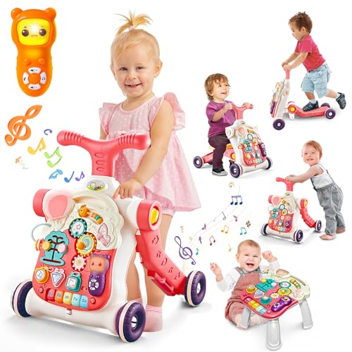 Image of TERRAMUS 5 in 1 Baby Walker Sit-to-Stand Toys, Learning Walker for Boys Girls Toddler, Multifunctional Educational Activity Center Removable Play Panel, Push Walker Toys Gifts for Infant 6-18 Months