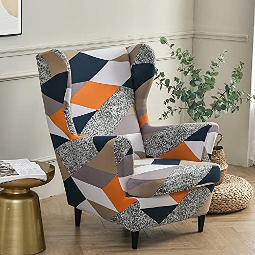 Highdi Wingback Chair Covers 2-Piece Stretch Wing Chair Cover for Armchair, Washable Sofa Chairs Slipcover Spandex Fabric Furniture Protector for Living Room Bedroom Hotel (Corn Poppy)