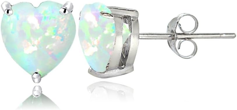 Sterling Silver Genuine, Created or Simulated Birthstone Gemstone 6mm Heart Stud Earrings