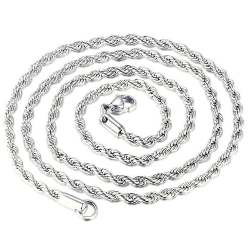 DVRK Cadena Plata Hombre de Acero Inoxidable 316L y 55cm x 3mm – Cadena de Plata Hombre estilo Cordon - Cadena Plata Hombre Resistente al agua y al Sudor