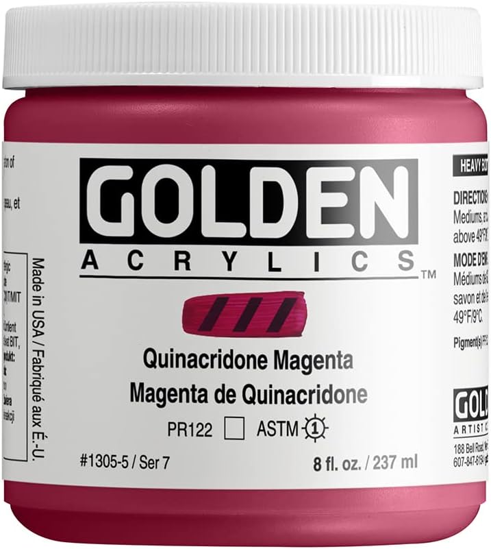 GOLDEN Heavy Body Acrylics, Quinacridone Magenta, 8 fl. oz. Jar, Professional Acrylic Paint, Transparent