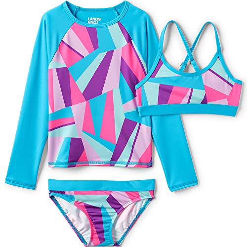 Image of Lands' End G LS 3 Piece Rash Guard Set Knockout Pink Multi Geo Kids 4