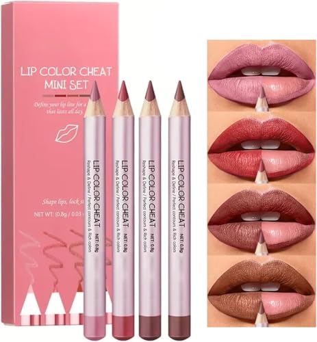 Multicolor Liquid Lip Liner Set-Long Lasting Waterproof Lip Stain, Non-Stick Cup Matte Lipstick Pencil, 4PCS High Pigmented Lipgloss Kit,Creamy Makeup Pen for Women and Girls(4 Colors)