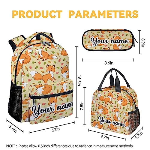 Personalized Fox Backpack with Lunch Box and Pencil Case for Girls Boys, 16 Inch School Bookbag with Adjustable Straps, Travel Bag Durable, Lightweight, Large Capacity4