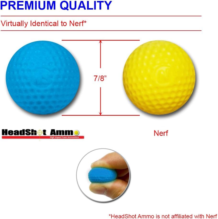 HeadShot Ammo Foam Balls for Toy Gun Refill Pack of Bullets Compatible with Nerf Rival Guns