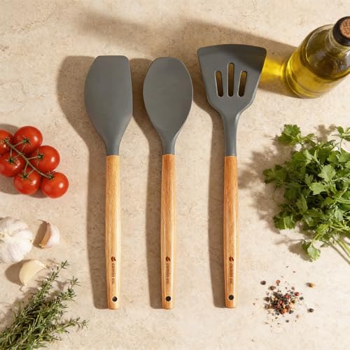Image of CUMIN CO. Silicone Spatula Set of 3 | Non Toxic Heat Resistant Spatula for Cooking and Baking | BPA Free, SGS Certified | Upto 230C | Cookware Friendly |