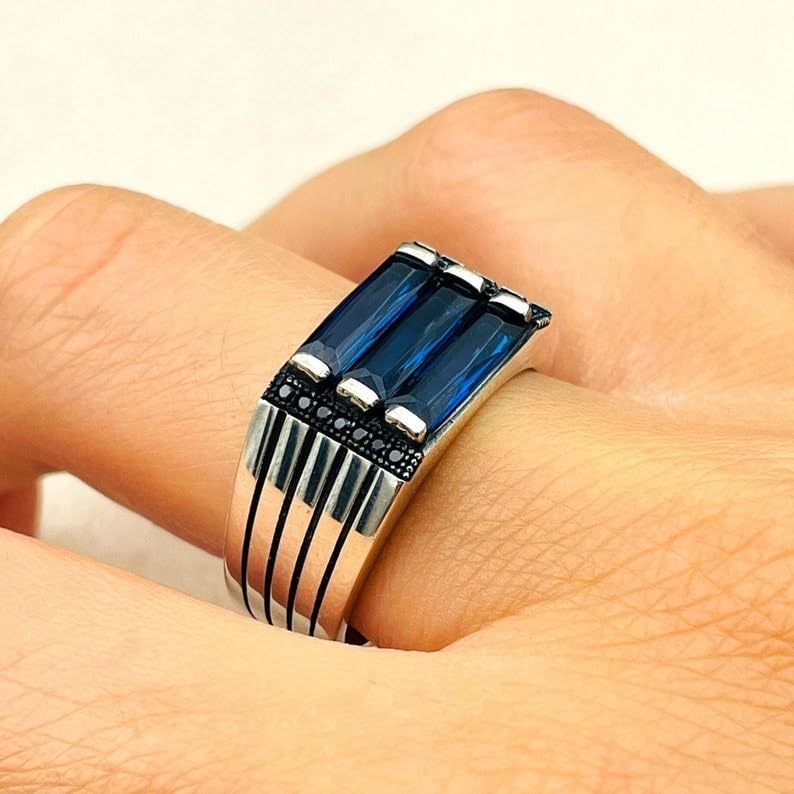 Natural Blue Sapphire Ring 925 Sterling Silver Mens Sapphire Ring Vintage Gemstone Jewelry Gift for Him Signet Rings for Men Wedding Band Mens2