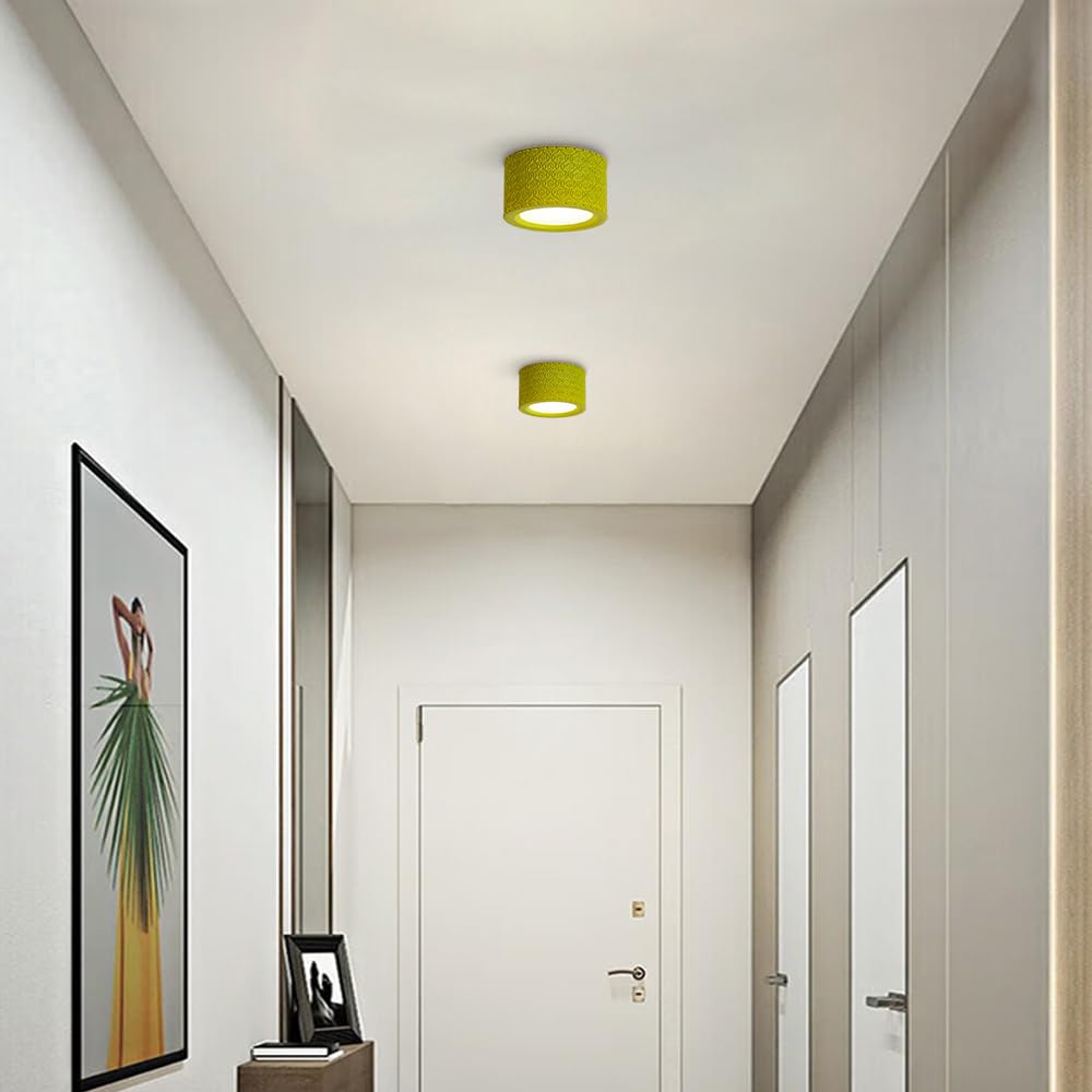 Nordycka Nowoczesna Sufitowa Led Z Półpłaską Powierzchnią, Miniaturowa Oprawa Oświetleniowa Z Żywicy, Cylindryczna Sufitowa Do Przedpokoju I Na Ganek, Do Sypialni/Jasnozielony/Mały