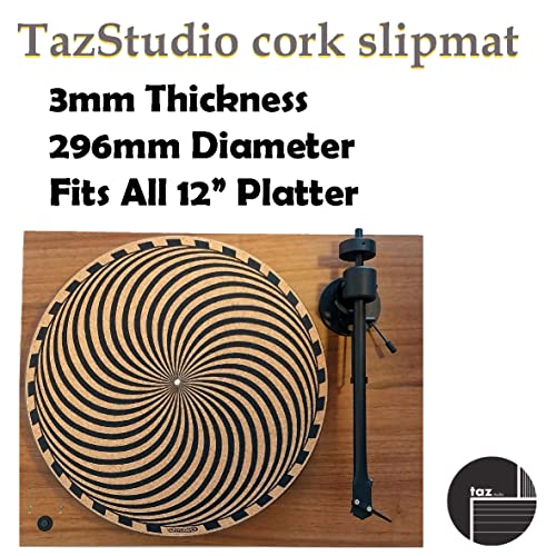 TazStudio Cork Turntable Mat for Better Sound Support on Vinyl LP Record Player - Original Geometric Design - Storm Art [3mm Thickness]-m2 - Thumbnail 3