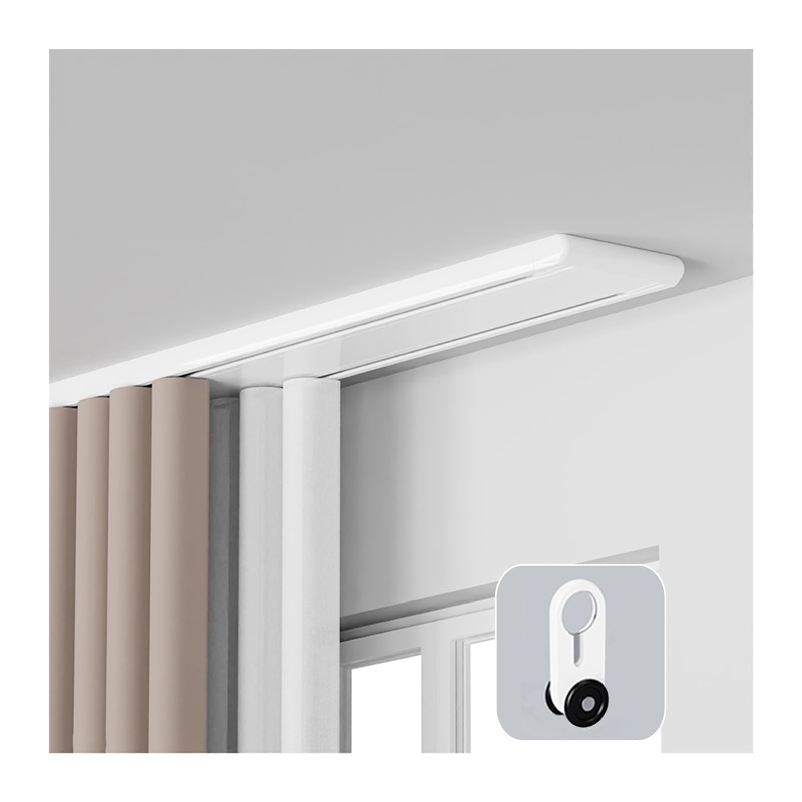 WQPMNYG Double Track Ceiling Mount Rail No Damage to Walls Perfect for Living Room or Bedroom Room Divider (White 120cm/3.9ft)