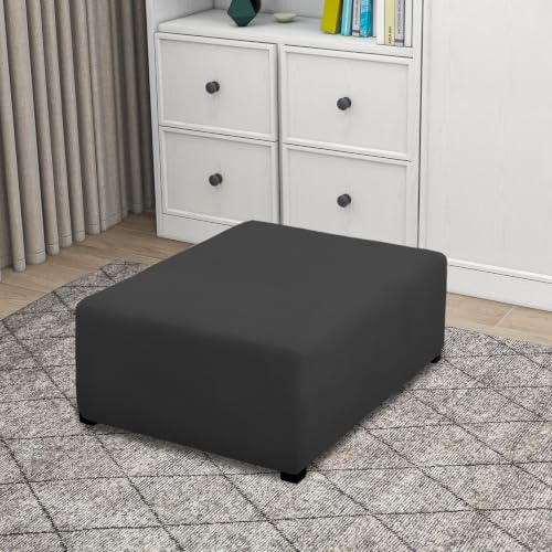 Image of PureFit Super Stretch Form Fit Ottoman Cover Rectangle - Ottoman Slipcovers for Foot Stool Cover & Folding Storage Slipcover for Living Room with Nonslip Elastic Bottom (Medium-L, Dark Gray)