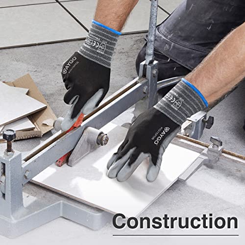 Kaygo Work Gloves Pu Coated-12 Pairs, Kg15P,Nylon Lite Polyurethane Safety Work Gloves, Gray Polyurethane Coated, Knit Wrist Cuff,Ideal For Light Duty Work (Large, Black) #TOP5