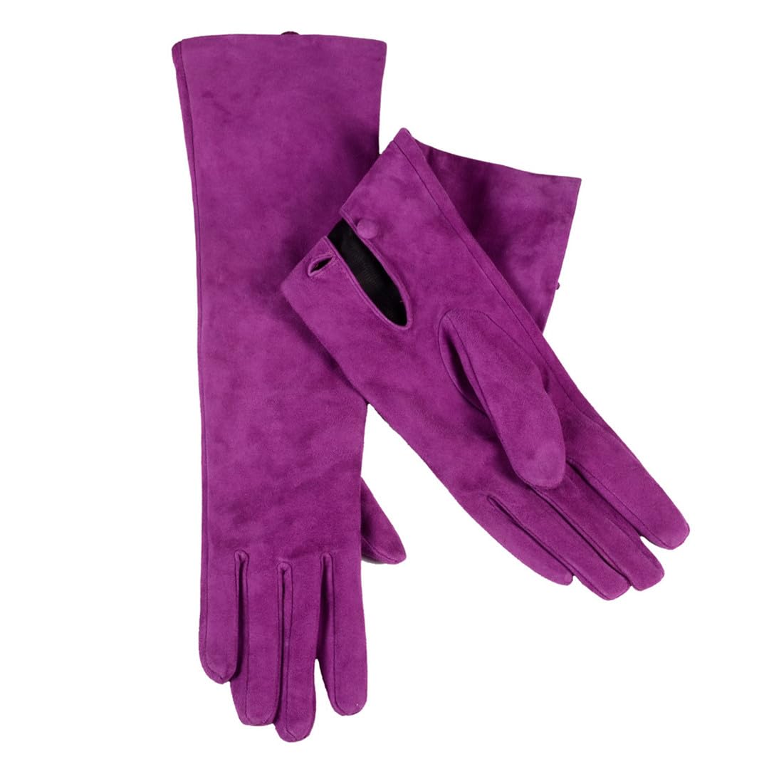 Wvapzxx Manoplas De Gamuza Para Mujer Guantes Largos Con Botones De Muñeca Finos De Cuero Genuino De Primavera