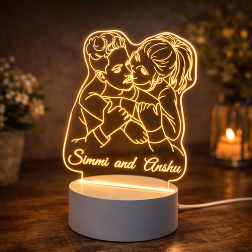 Image of Customized 3D Lamp for Couples - Personalized LED Night Light with Names, Unique Gift for Husband Wife, Custom Romantic Decor for Birthday, Wedding, or Valentine (Couple Hug Lamp)