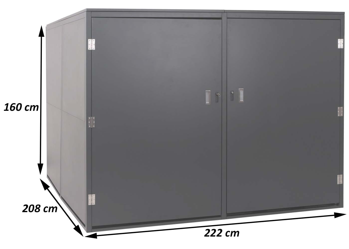 4-częściowy garaż rowerowy HWC-L56cAM, domek na narzędzia z półką, zamykany, metalowy, 160 x 222 x 208 cm, kolor antracytowy