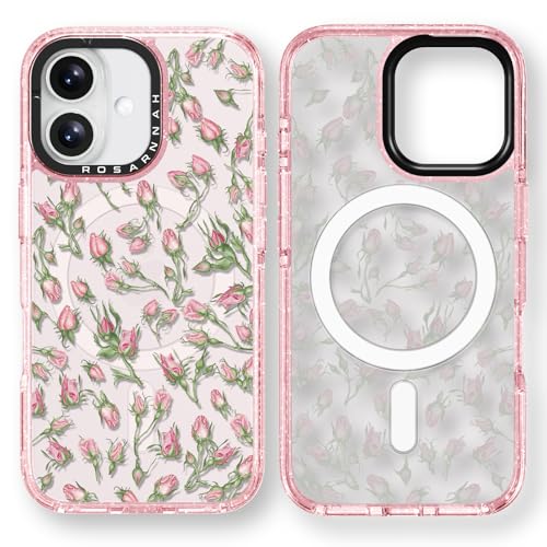 Coque iPhone 16 MagSafe Rosarnnah transparente et mignonne pour écran 6,1 pouces