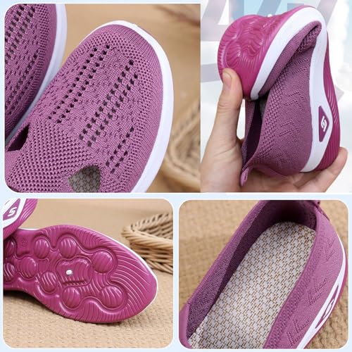 Inspireuplift Shoes for Women, Summer Breathable Non-Slip Soft Sole Elderly Shoes, Wide Width Woven Orthopedic Arch Support Slip On Walking Sneaker2