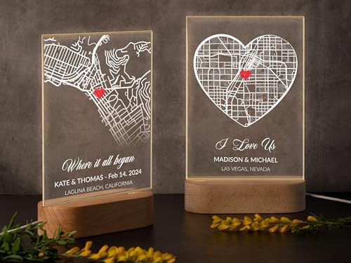 Where We Met Map Gifts, Valentine Gifts for Her, Custom Couple Night Light, Personalized Our First Date Acrylic Plaque, Where It All Began Location Plaque
