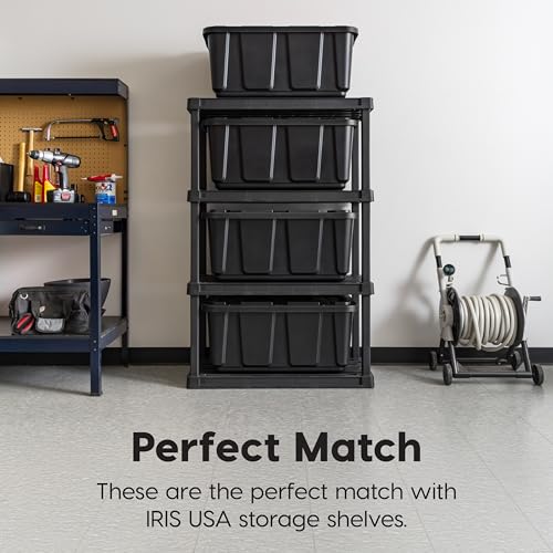 Image of IRIS USA 4-Pack 27 Gallon Storage Bins with Lids |Made in USA| Heavy Duty Plastic Tote Containers for Truckbed Tool Box Organization, Large - Black