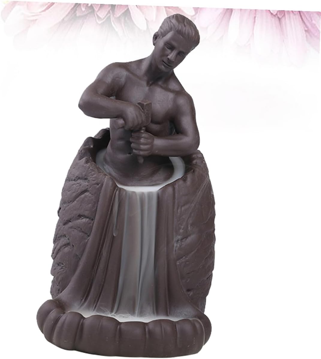 Backflow Incense Holder Ceramic Burner with Self Carving Man Figurine Aroma Therapy Insert for Home and Office Desktop Decoration