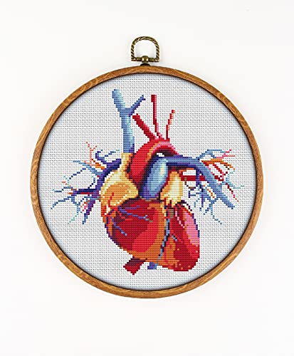 Heart 3D K109 Counted Cross Stitch KIT#3. Threads, Needles, Fabric, Embroidery Hoop and Printed Color Pattern Inside. Embroidery Pattern