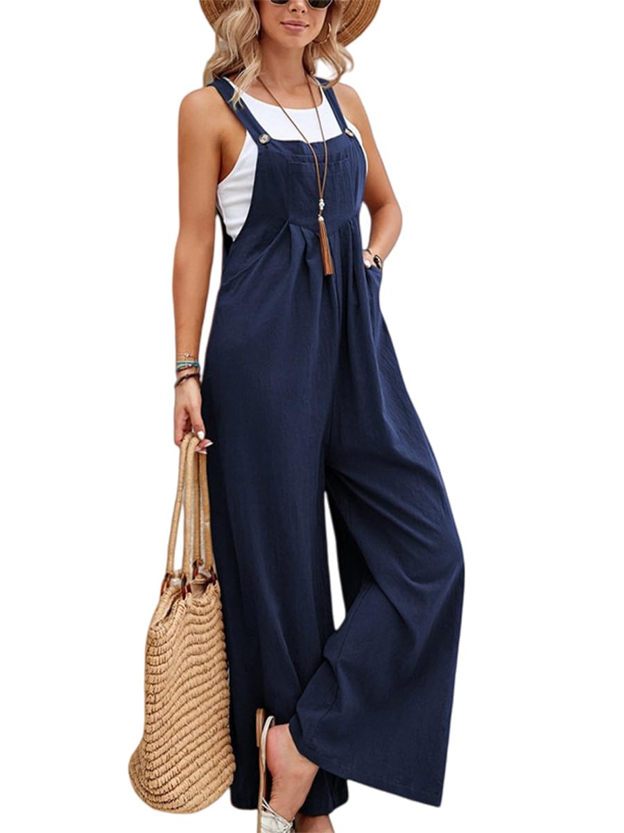 Salopette Donna Estiva Casual Pantaloni Baggy Oversize Allentata Tuta Jumpsuit con Tasca Vestibilità Ampia Tuta in Cotone Donne Casual Playsuit Pantaloni da Lavoro Sciolto Pagliaccetto da Donna Comoda