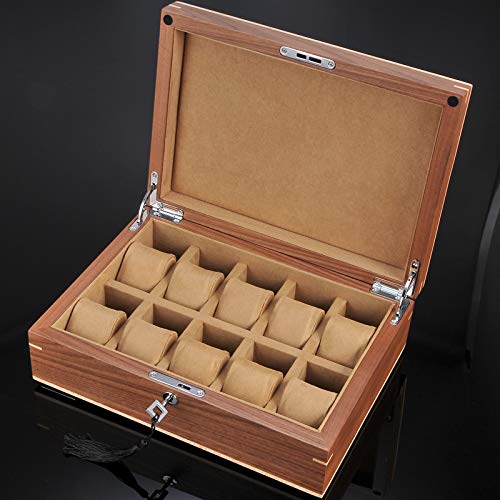 Preisvergleich Produktbild LMEPQZ Amerikanischen Nussbaum Massivholz Uhrenbox Uhrenbox Aufbewahrungsbox Männer Und Frauen Sammelbox Schmuckschatulle 10 Gitter Neue Hellbraune Innenausstattung 30.5X22X10Cm