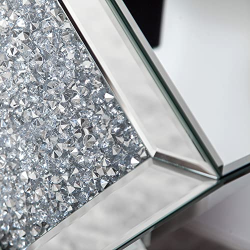 Shyfoy Mirrored End Table With Crushed Crystals Inlay, Square Modern Side Table Silver Accent Table, Hd Mirror Small Pedestal Table, 24 Inch Height Glass Corner Table For Living Room Balcony Bedroom #TOP2