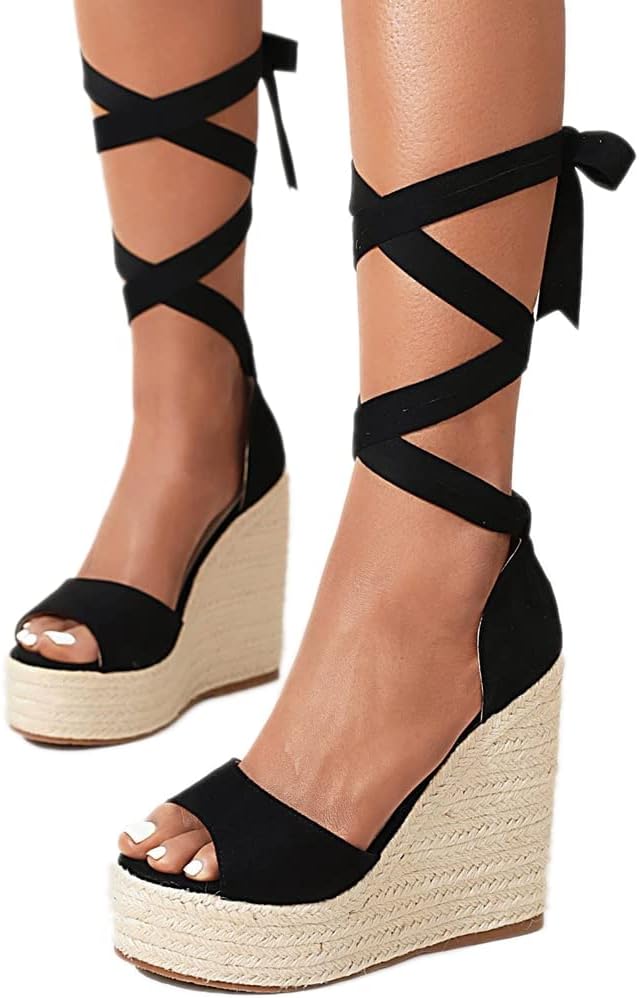 ZBYY Wedge Strappy Sandals for Women Espadrilles Wedge Sandals Platform Cross Ankle Strap Open Toe Summer Casual Sandals