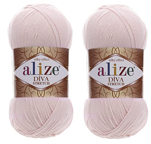 Alize Diva Stretch Yarn Hand Knitting Lot Of 2 Skeins 200Gr 875Yds Elastic Microfiber Acrylic Stretch Bikini Yarn (382) #TOP16