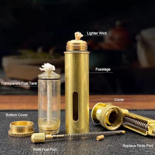 Image of Smoke King Trench Lighter Vintage Refillable Lighter with Mechanical Grinding Wheel, Transparent Oil Tank, Windproof & Durable Retro Design Gift for Men (Fuel Not Included)