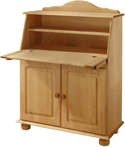 Miniatura 7 de REALROOMS Chester - Escritorio de almacenamiento de madera maciza con armario inferior cerrado, color blanco y miel