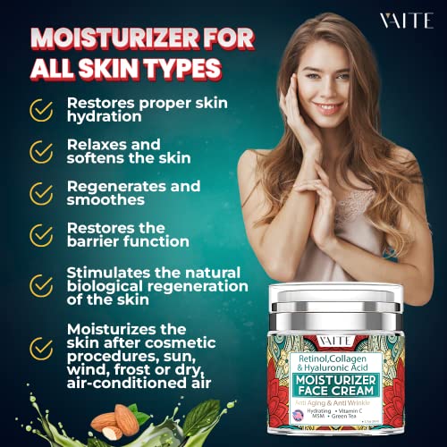 Face Moisturizer Cream - Anti-Aging & Anti Wrinkle Hydrating With Retinol, Collagen & Hyaluronic Acid, Vitamin C,Msm, Green Tea For Day And Night Crema Facial Products For Men And Womens Skin Care #TOP3