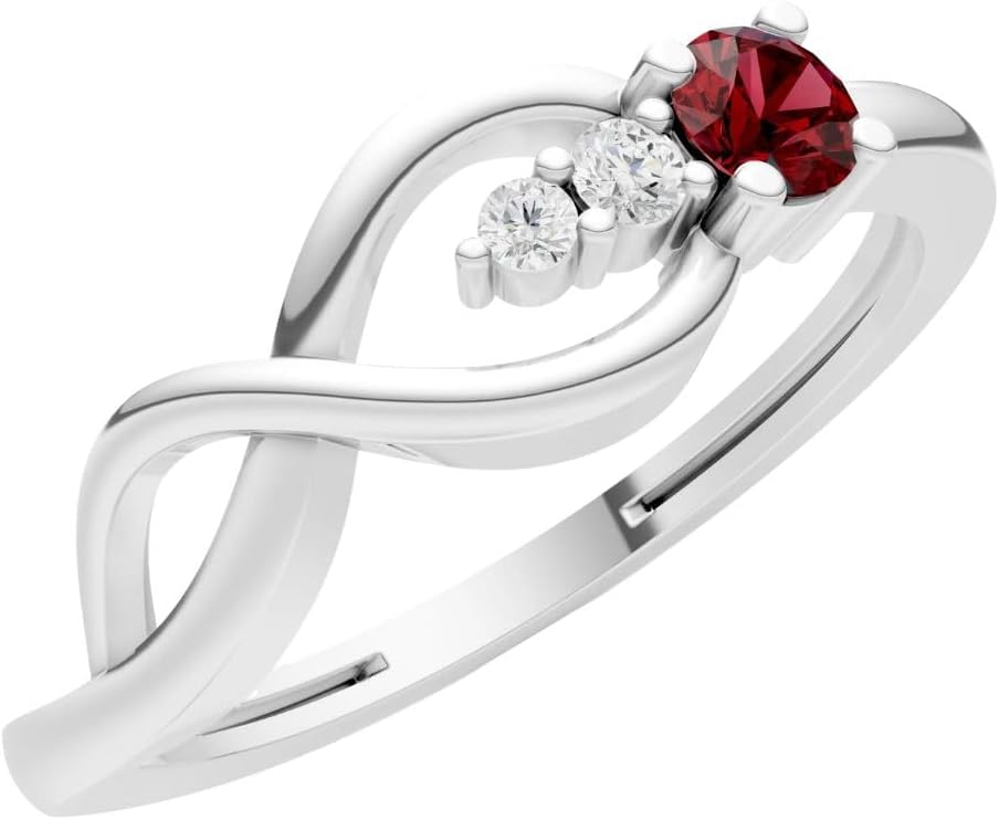 PEORA Round Cut Garnet Stackable Band Available in Solid 10K, 14K or 18K Ring – White, Yellow or Rose Gold