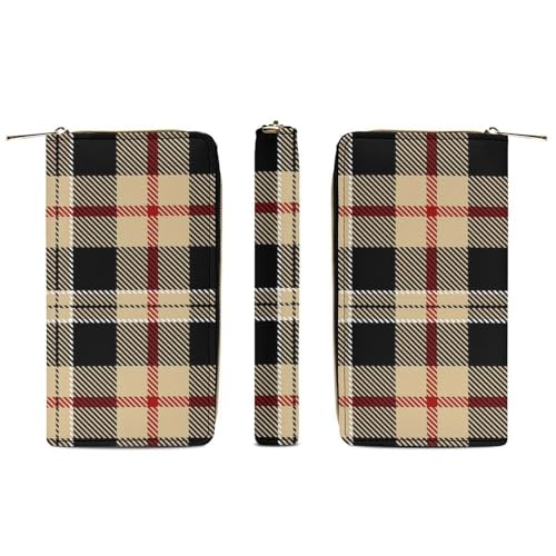 Travel Purse Fashion Design, Huge Storage Capacity Wallet, Cute Decor Wallet, Long PU Zipper Wallet Compatible with Tartan Plaid Pattern3
