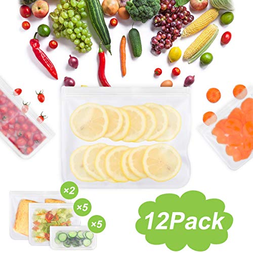 Gaoyong Sac de Conservation Reutilisable, Sac Congelation Reutilisable, Cuisineco Sachet, Sac Réutilisable (12PCS, Comprend Une Brosse)