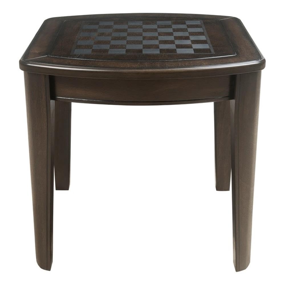 BOWERY HILL Traditional Dark Walnut Wood Game End Table with Chessboard