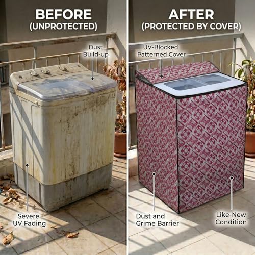 Image of DREAM CARE Waterproof & Dustproof Washing Machine Cover Top Load & Semi Automatic Suitable for 6 kg, 6.2 kg, 6.5 kg (80 x 86 x 51 cms)