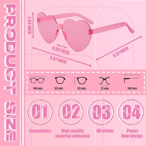 24 Pairs Heart Sunglasses Candy Heart Shaped Glasses Rimless Colored Sunglasses for Women Party Favors2