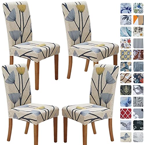 SPRINGRICO Chair Covers for Dining Room Set of 4, Stretch Dining Chair Cover, Washable Spandex Kitchen Parsons Chair Slipcovers, Removable Seat Protector for Home or Party (4Pack, Floral Bloom)