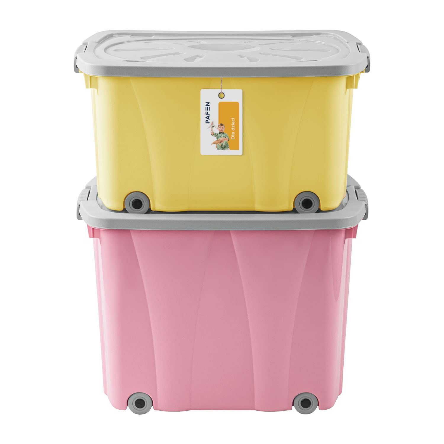 PAFEN Piraten Spielzeugkisten SET – 2x Schatzkiste 49l + 62l mit Rollen - Spielzeugbehälter Aufbewahrungsbox für Kinder Ordnungsbox, Rosa/Gelb